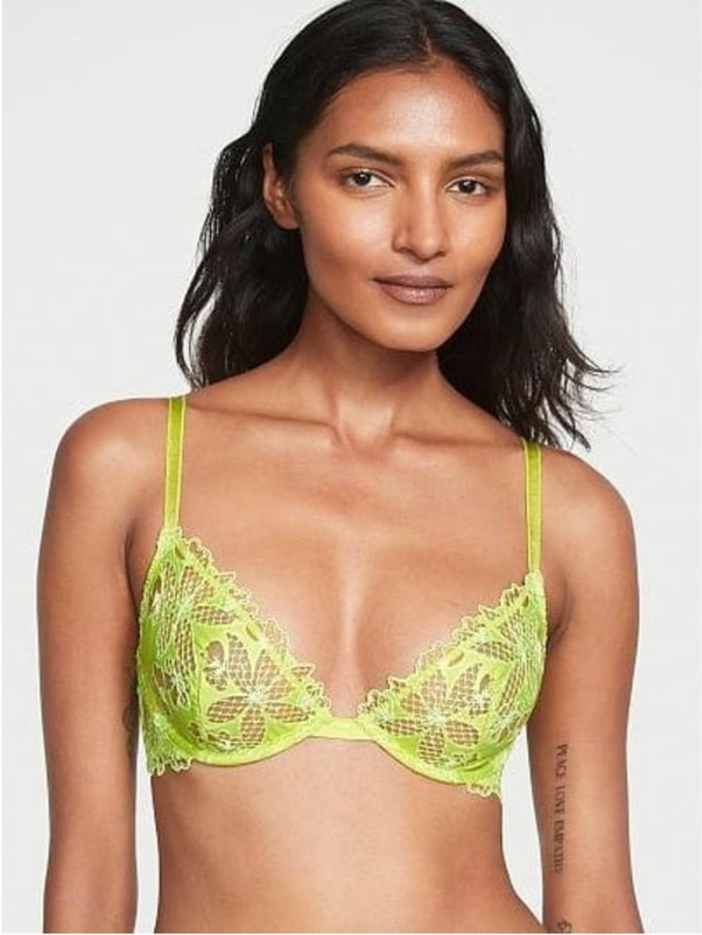 Victoria's Secret (34C) LUXE Unlined Floral Embroidered Demi Bra Limelight
